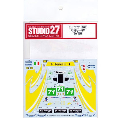 Studio27 DC895 1/24 Ferrari 458 "AF Corse" #71 2011 Decal - BanzaiHobby