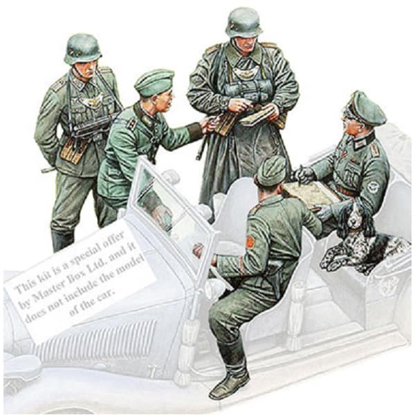 Master Box MBP35112 1/35 2 German Field Police, 3 Generals, 1 Dog, Censorship Scene, No Vehicle