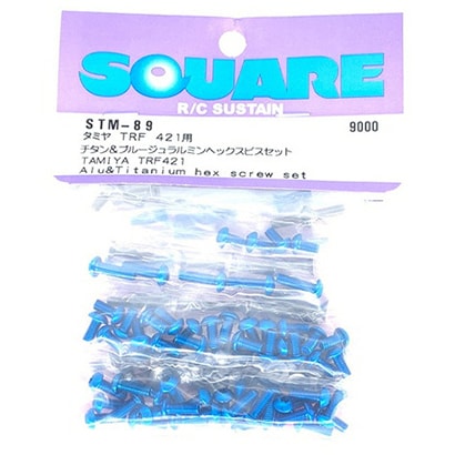 Square STM-89 Titanium & Blue Aluminum Hex Screw Set (for Tamiya TRF421)