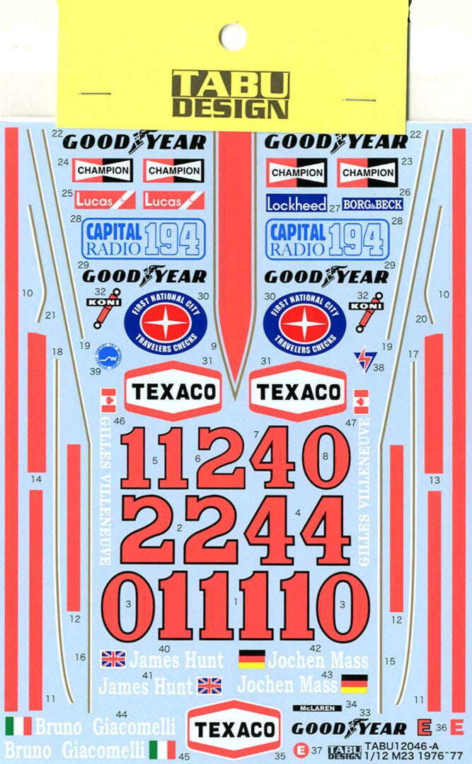 Tabu Design TABU12046 1/12 McLaren M23 1976-77 decal (for Tamiya) - BanzaiHobby