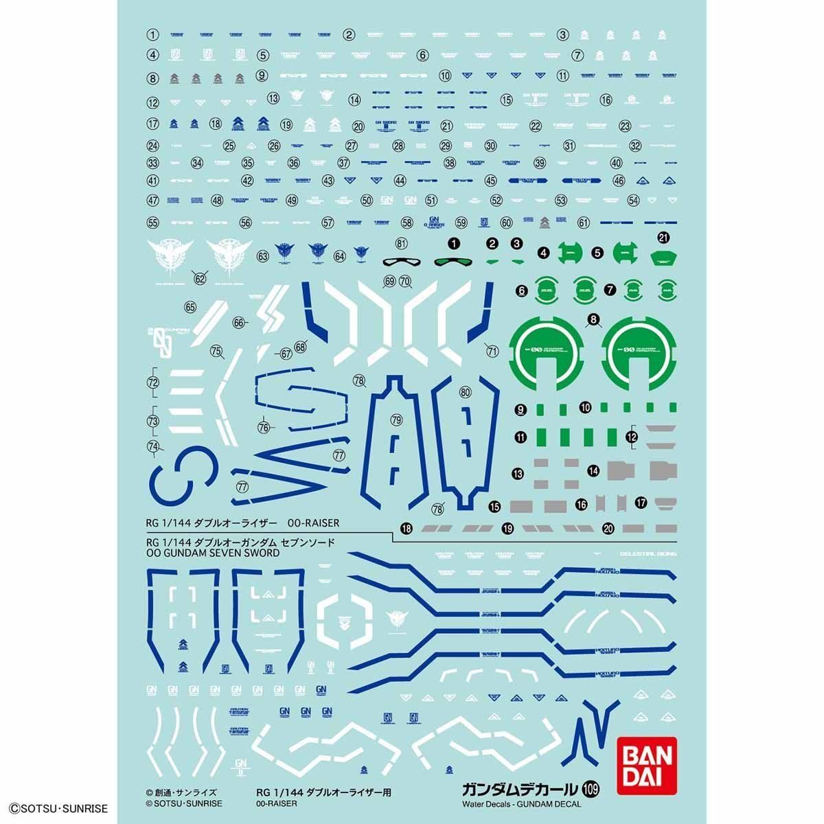 Bandai No.109 RG 1/144 00 RAISER Gundam Decal - BanzaiHobby