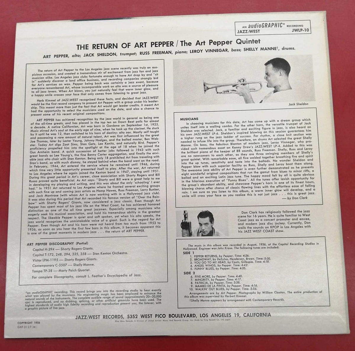 ART PEPPER LP Record THE RETURN OF ART PEPPER