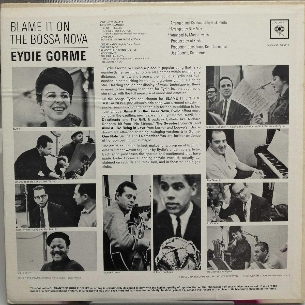 COLUMBIA Records EYDIE GORME BLAME IT ON THE BOSSA NOVA