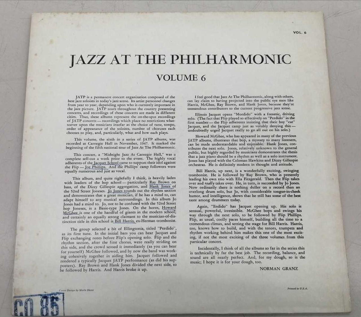 VERVE JAZZ AT THE PHILHARMONIC VOL.6
