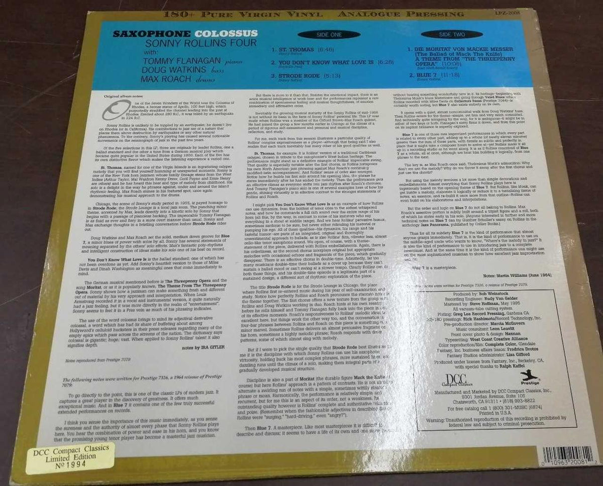 DCC Record SAXOPHONE COLOSSUS
