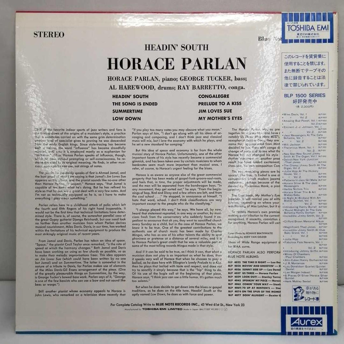 Blue Note Horace Parlan / Hedin South BNJ-71007