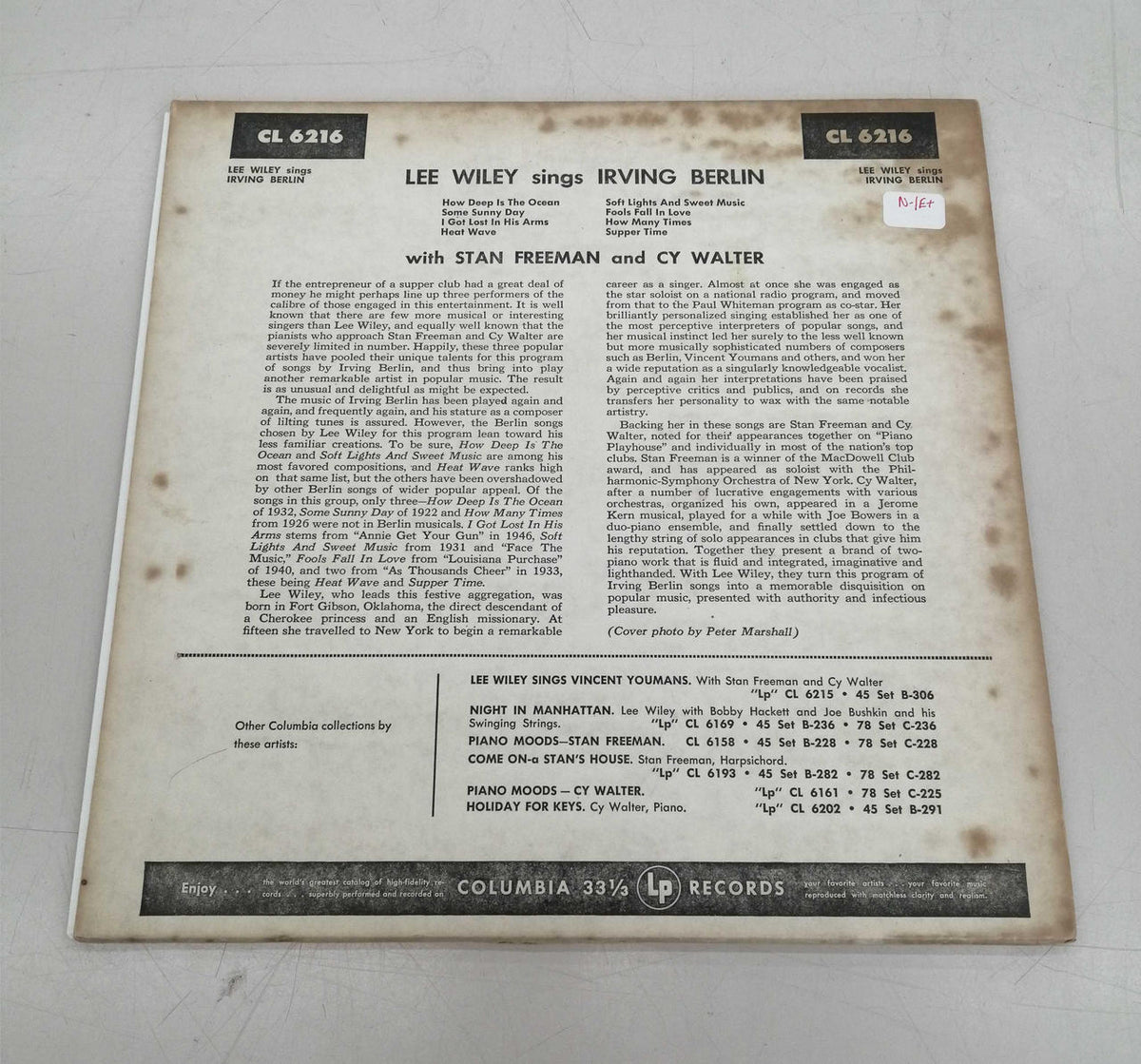 COLUMBIA Jazz Record IRVINGBERLIN/LEEWILEY