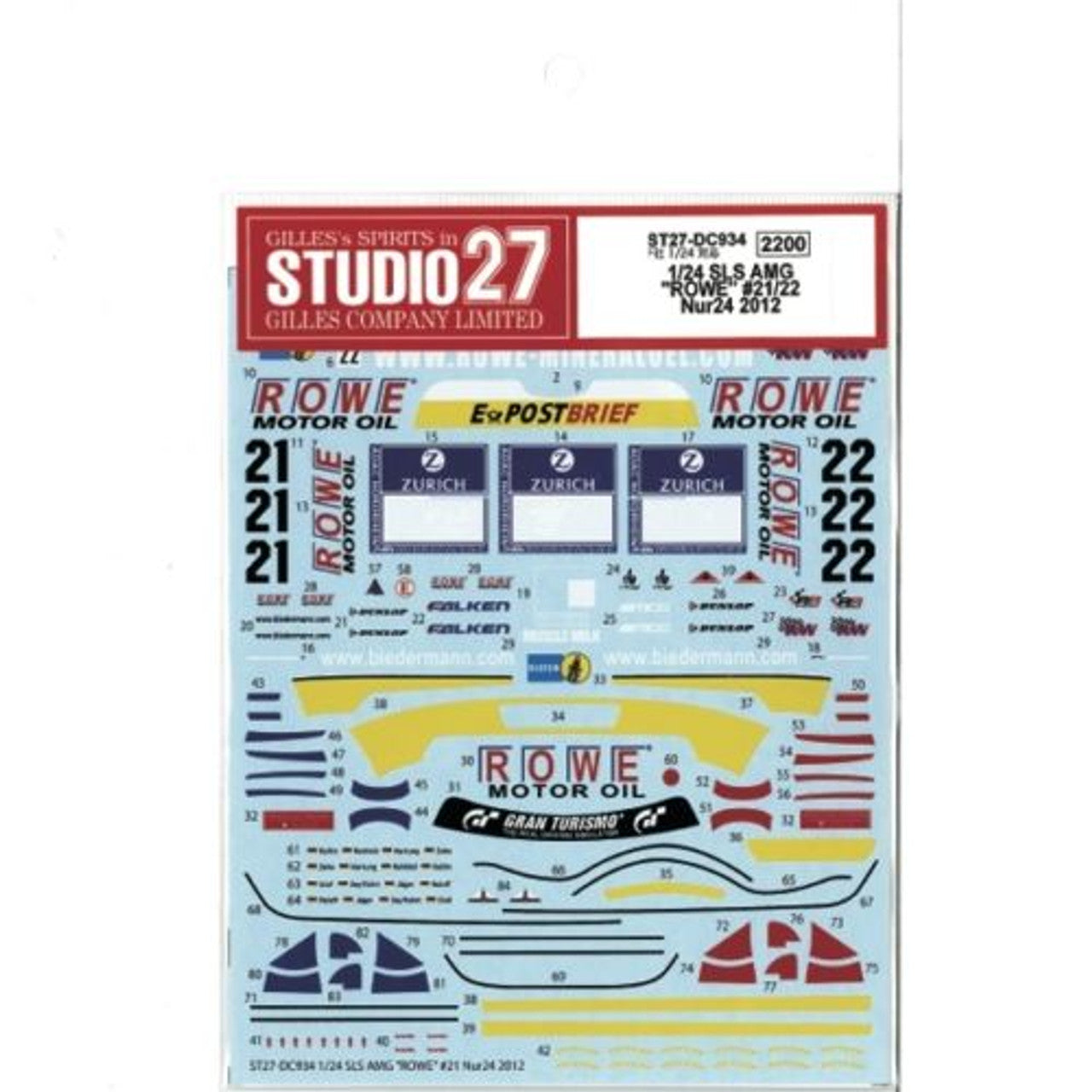 Studio27 DC934 1/24 SLS AMG 'ROWE' #21/22 Nur24 2012 Decal (for Fujimi) - BanzaiHobby