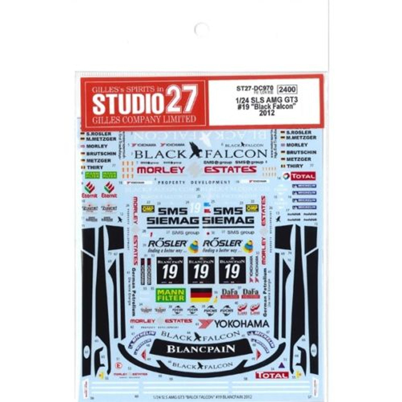 Studio27 DC970 1/24 Mercedes-Benz SLS AMG GT3 #19 Black Falcon 2012 Decal (Fujimi compatible) - BanzaiHobby
