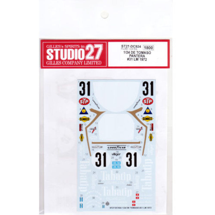 Studio27 DC924 1/24 DE TOMASO #31 LM 1972 Decal - BanzaiHobby
