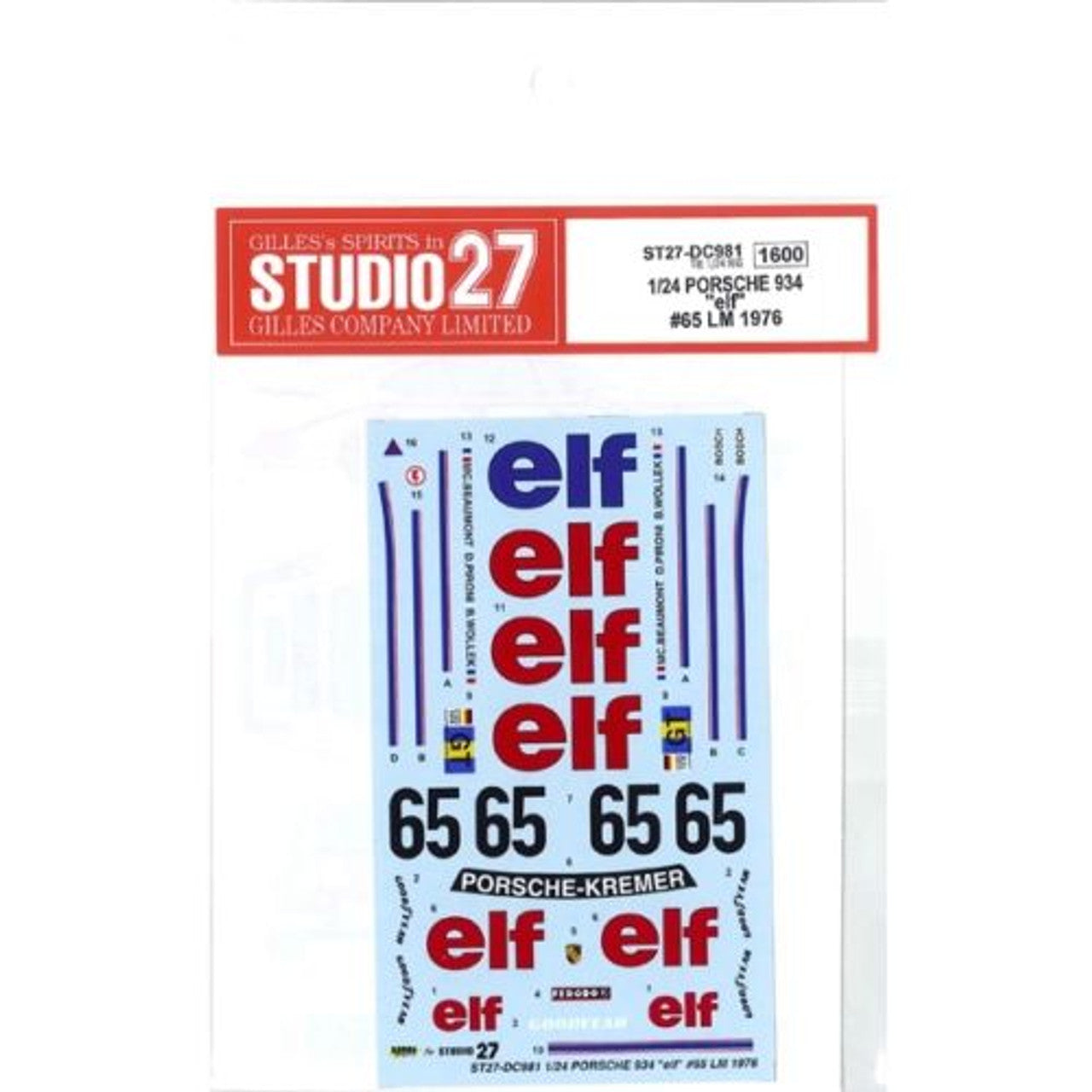 Studio27 DC981 1/24 PORSCHE934 elf #65 LM 1976 Decal