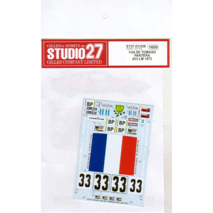 Studio27 DC926 1/24 DE TOMASO #33 LM 1972 Decal - BanzaiHobby