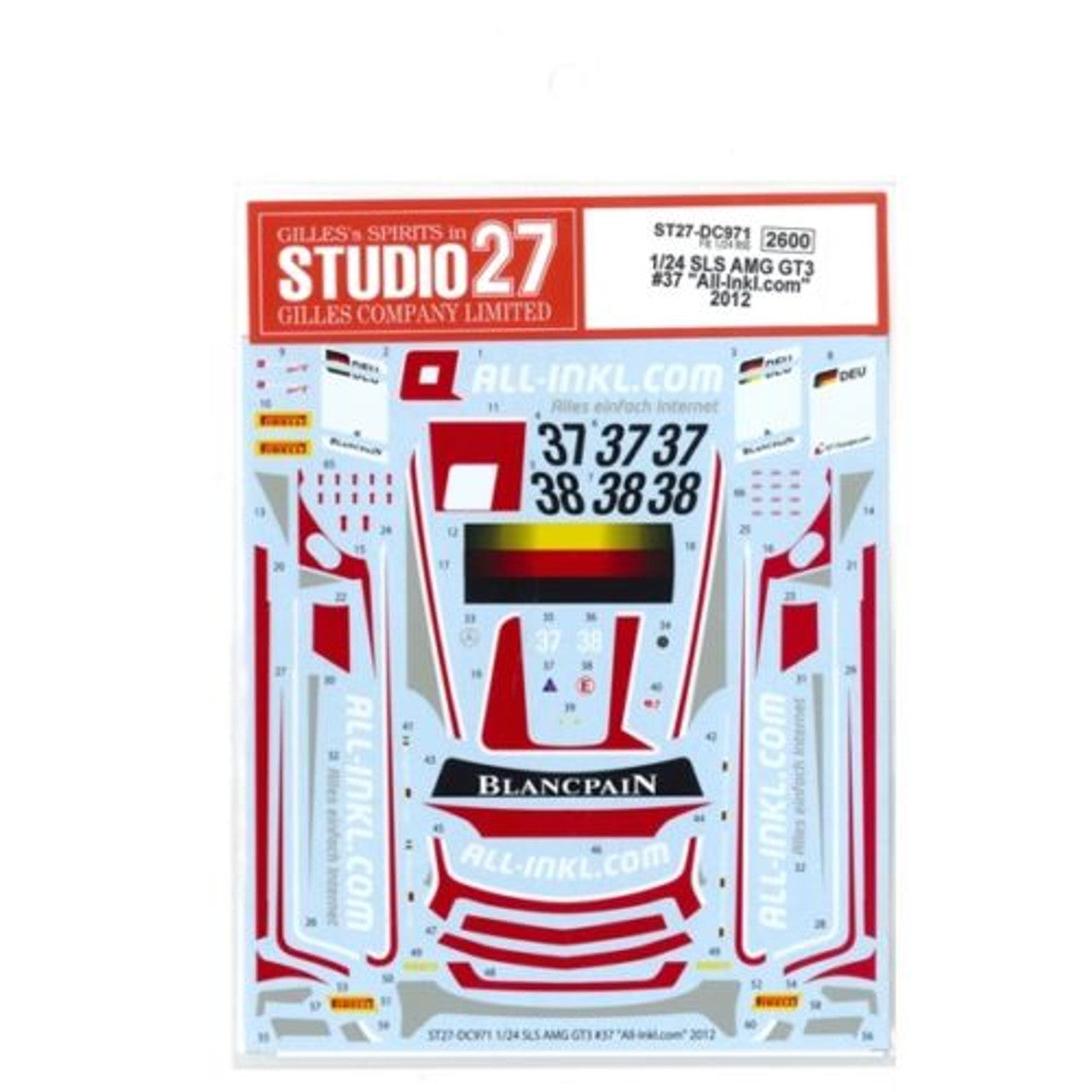Studio27 DC971 1/24 Mercedes-Benz SLS AMG GT3 #37/38 "All-lnkl.com" 2012 Original Decal - BanzaiHobby