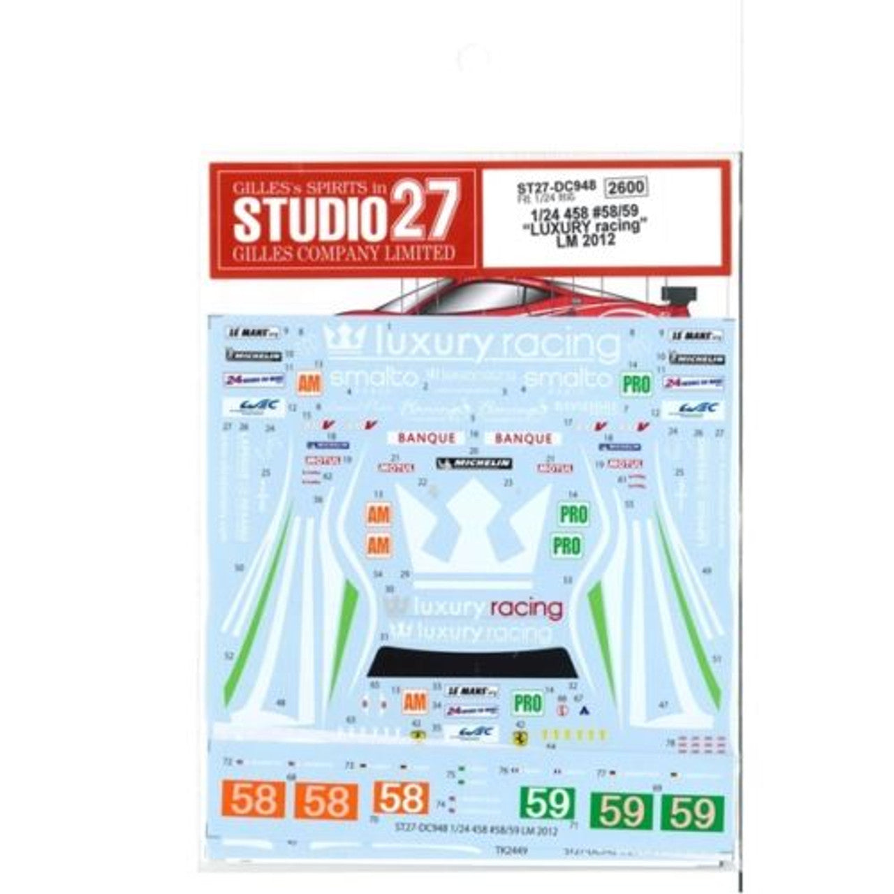 Studio27 DC948 1/24 458 #58/59 LM 2012 Decal - BanzaiHobby