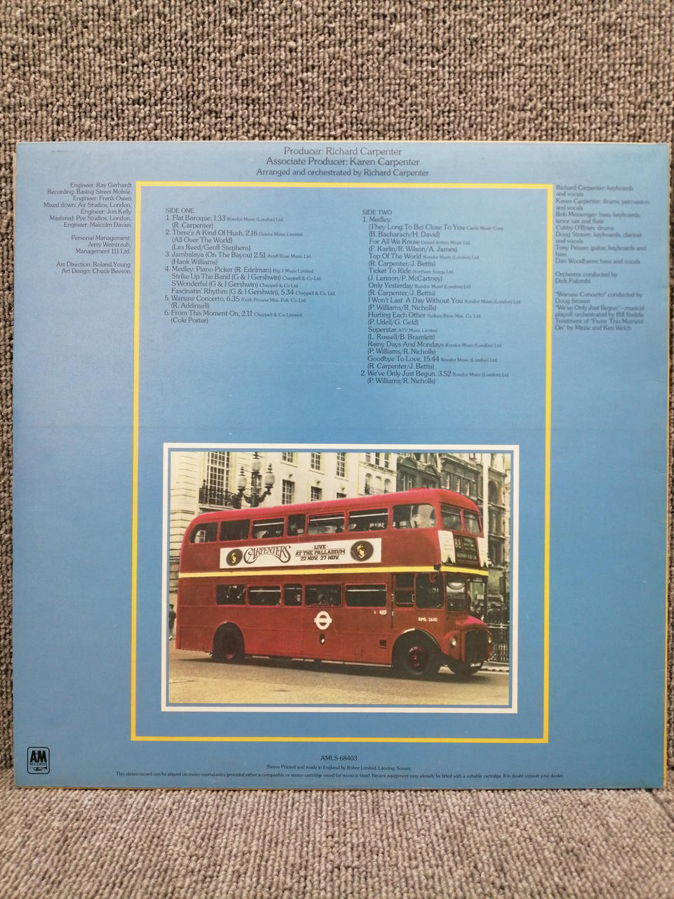 A&M RECORDS Analog Record CARPENTERS/LIVE AT THE PALLA