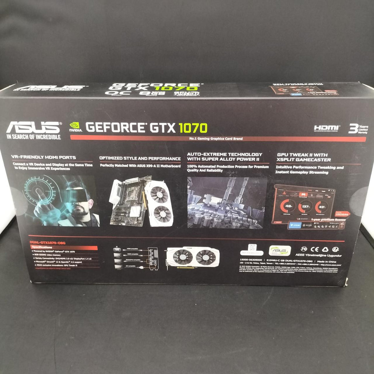 ASUS PCI-EXPRESS Bus Compatible NVIDIA Graphics Card DUAL-GTX1070-08G