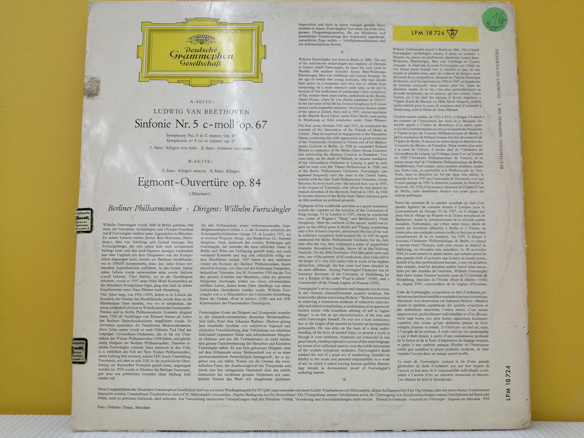 Deutsche Grammophon Furtwängler/Beethoven LPM18724
