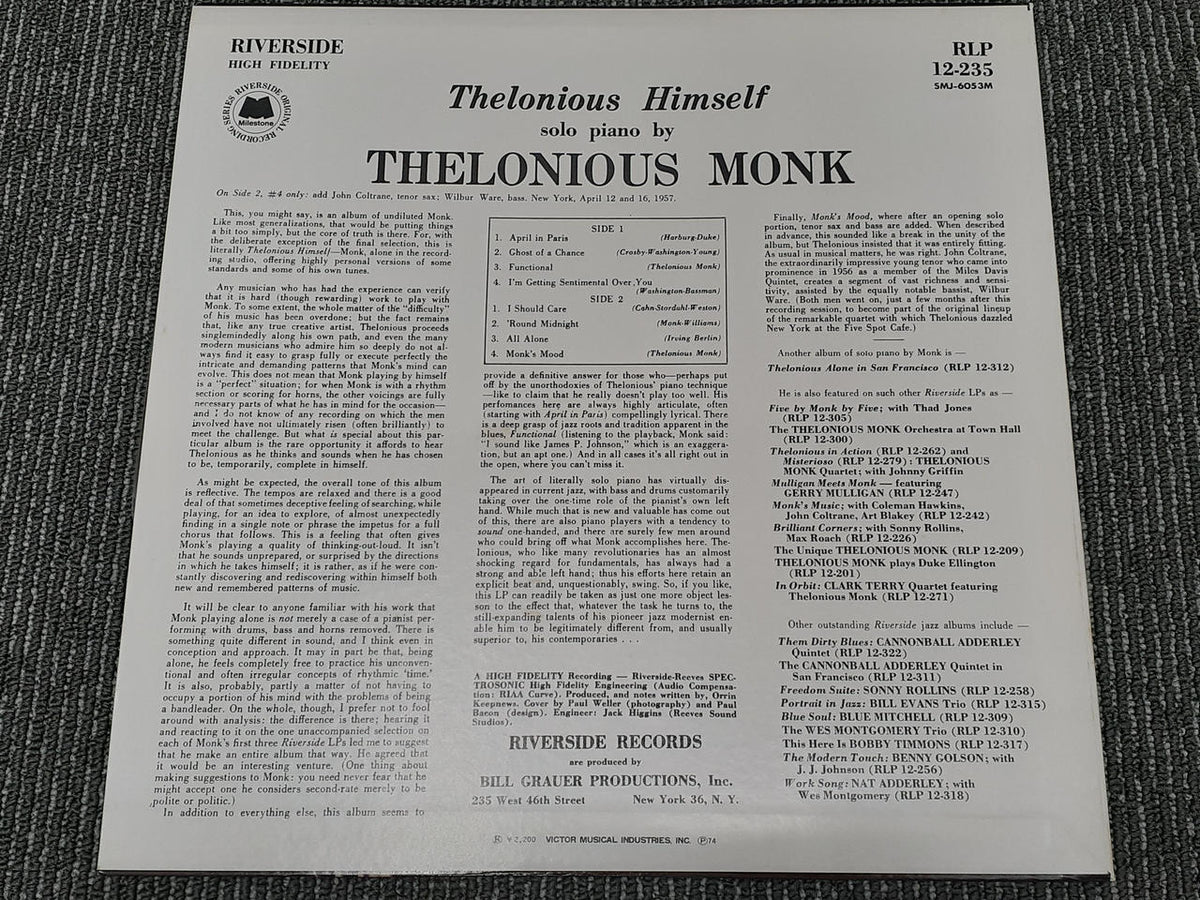 RIVERSIDE Western Music THELONIOUS HIMSELF / THELONIOUS