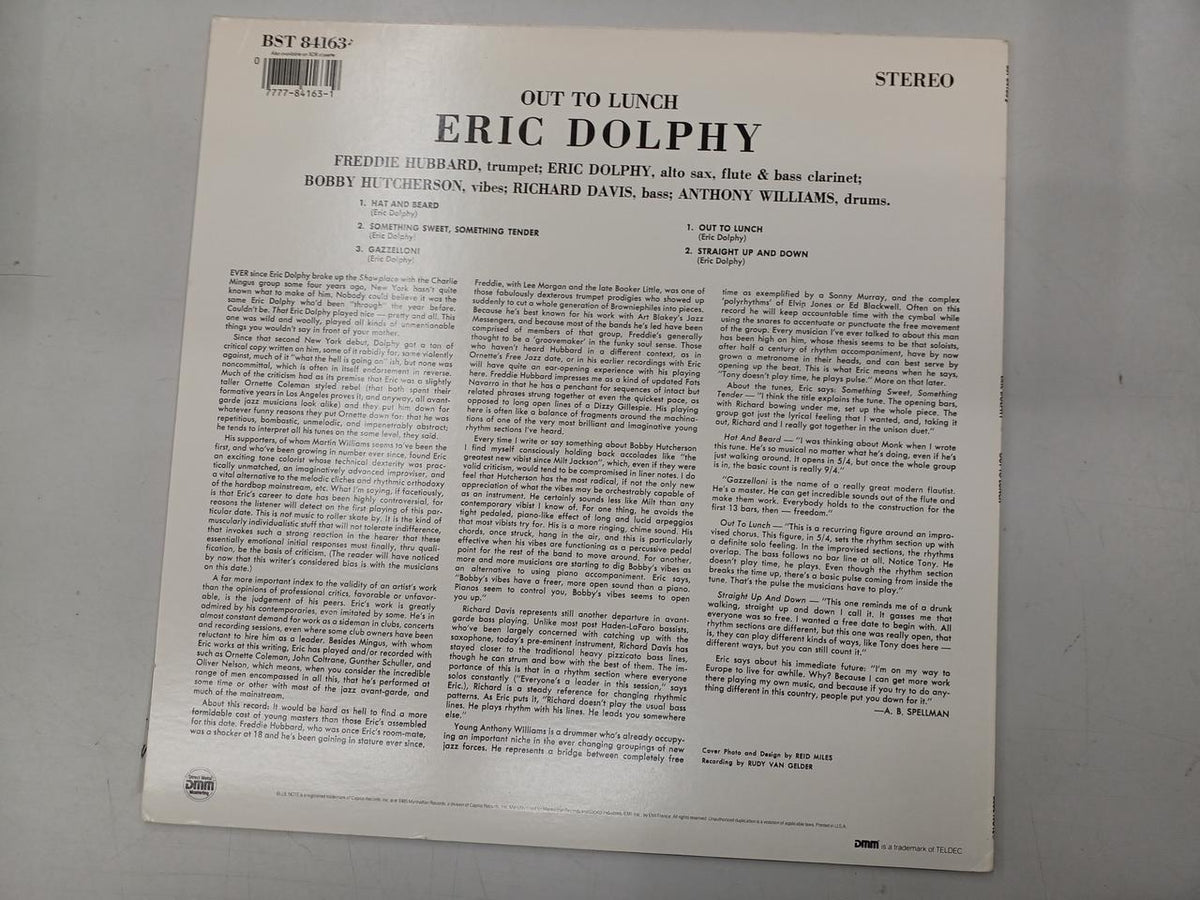 BLUE NOTE LP OUT TO LUNCH/ERIC DOLPHY