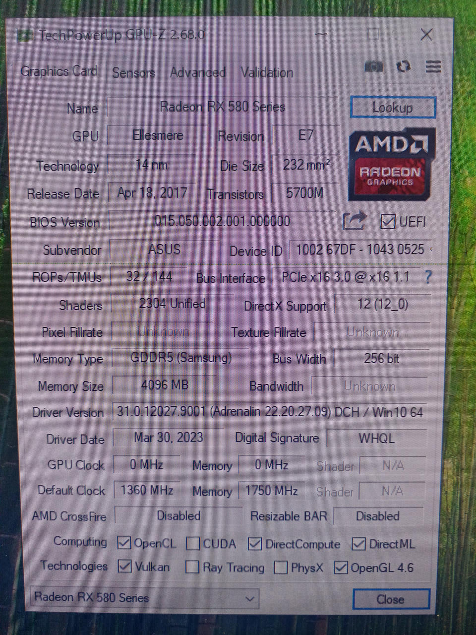 ASUS Graphics Card DUAL-RX580-O4G