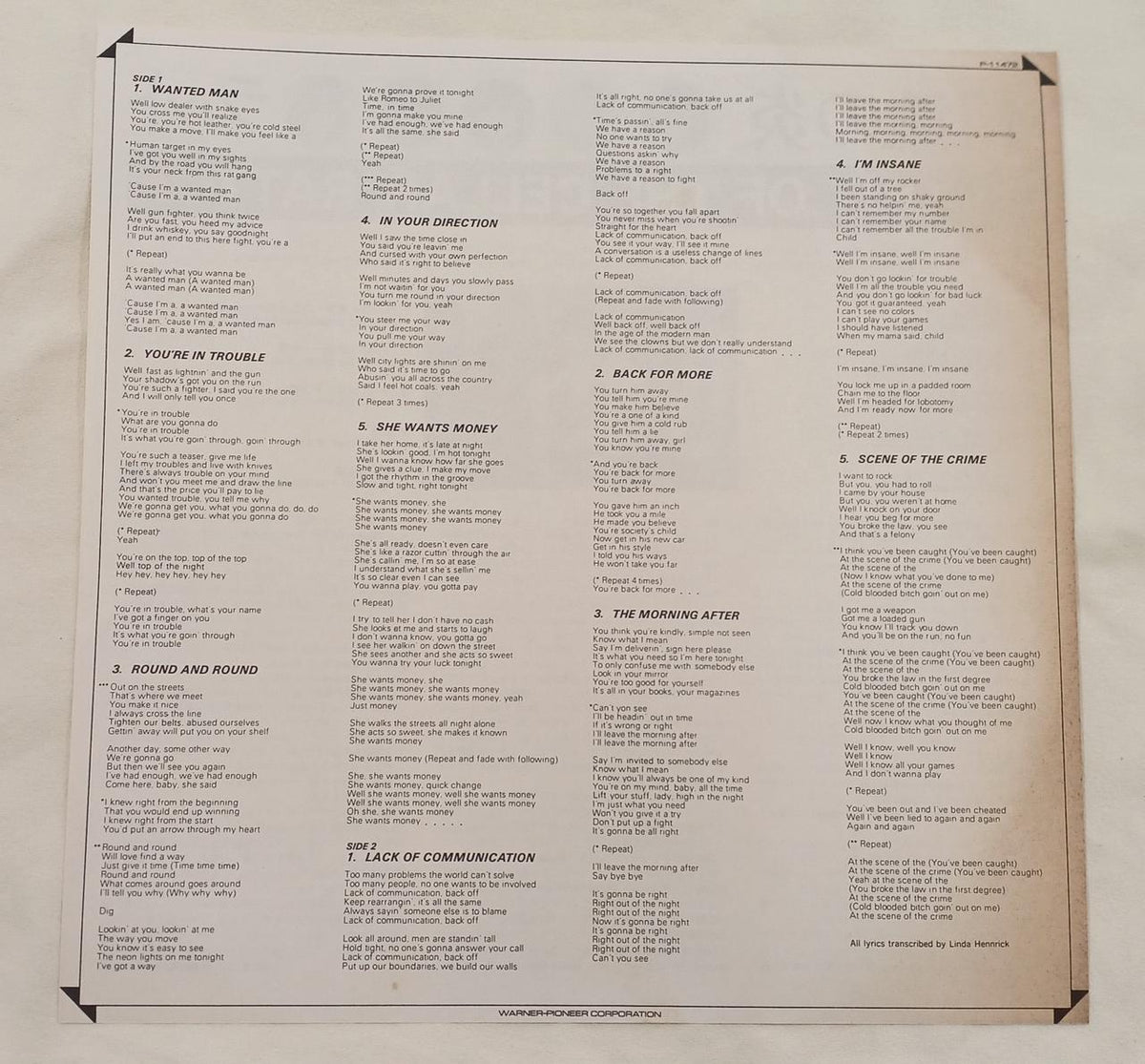 Warner Pioneer Record: Flames of Lust