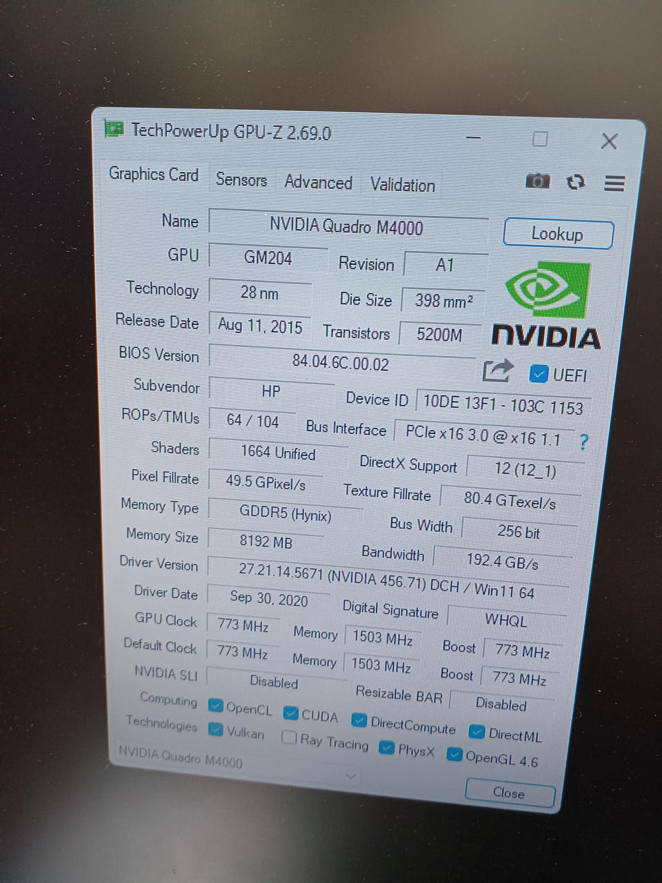 NVIDIA Graphics Board: QUADRO M4000