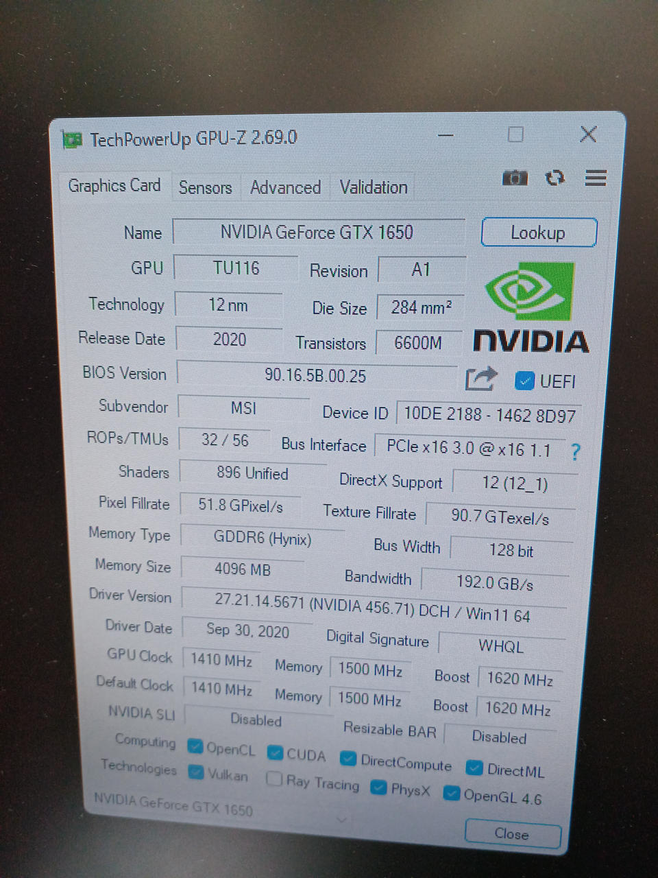 MSI Graphics Board GTX1650 D6 AERO