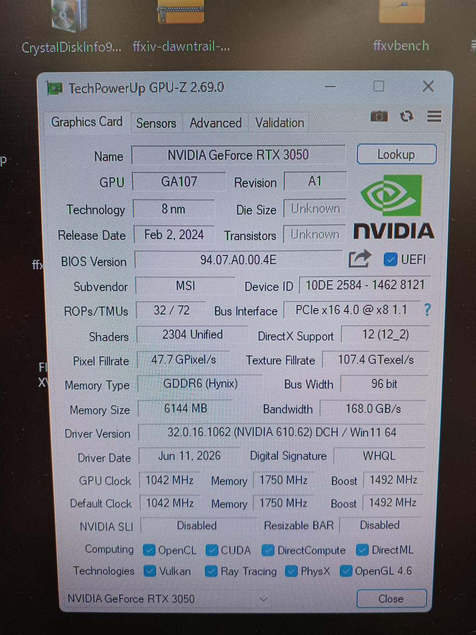 MSI Graphics Card: RTX 3050 VENTUS 2X E 6G OC