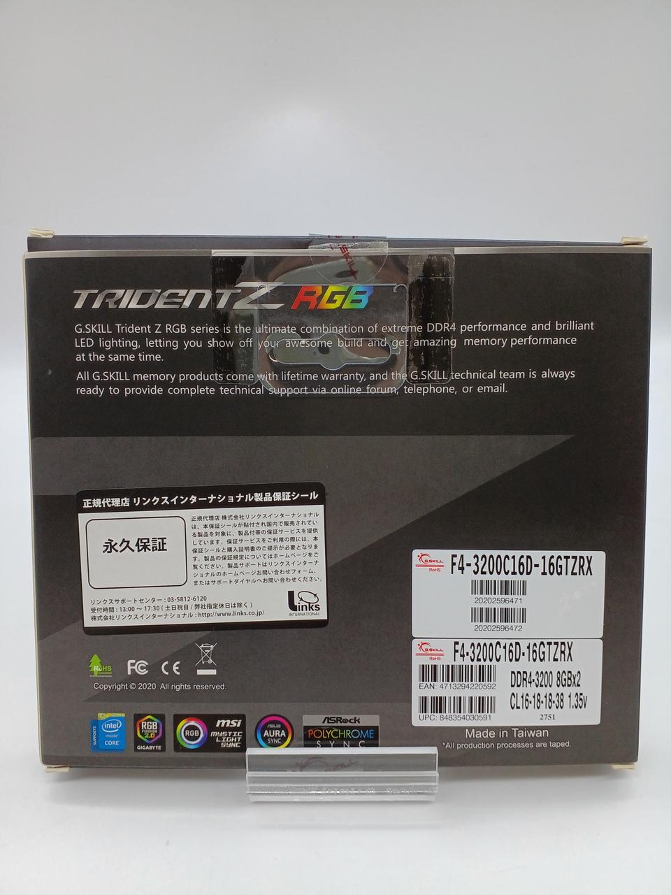 G.SKILL Memory DDR4 8GB × 2-Pack F4-3200C16D-16GTZRX
