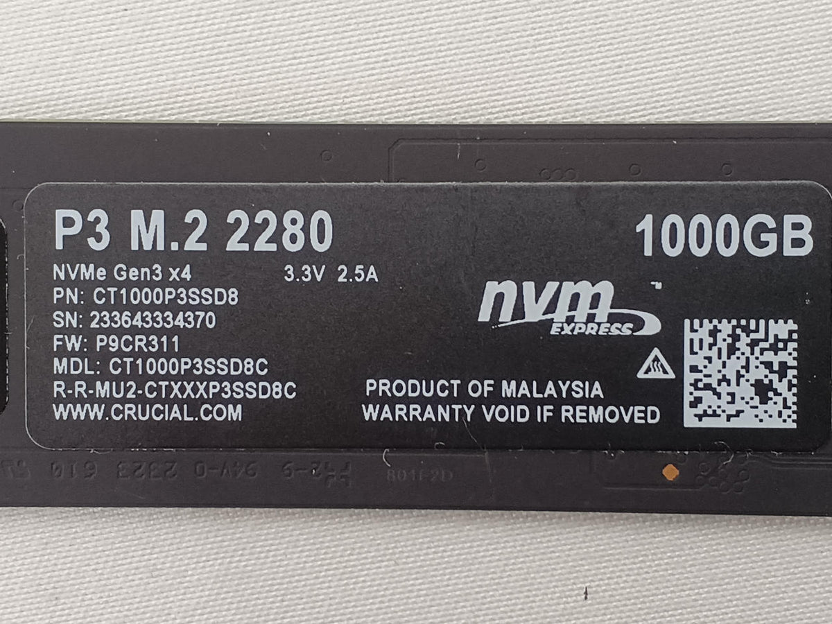 CRUCIAL M.2 NVMe SSD 1TB CT1000P3SSD8 - Banzai Thrifting | BanzaiHobby