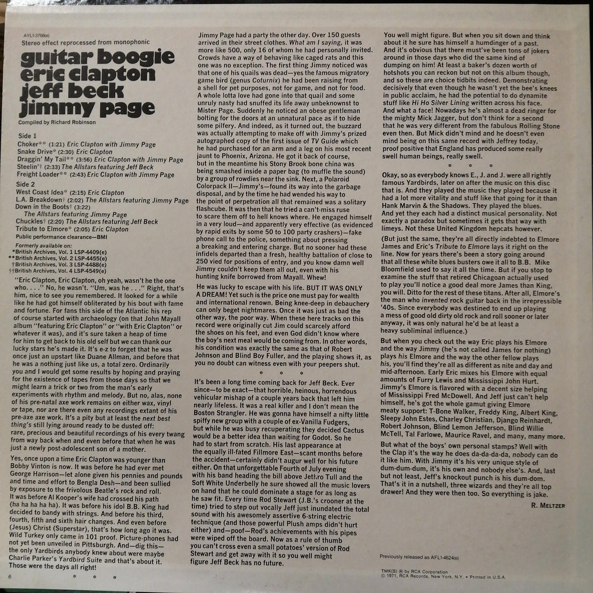 RCA CORPORATION GUITAR BOOGIE/ERIC CLAPTON JEF AYL1-3768