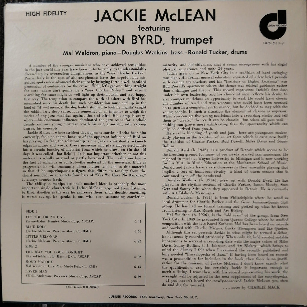 JUBILEE THE JACKIE MCLEAN QUINTET UPS-511-J