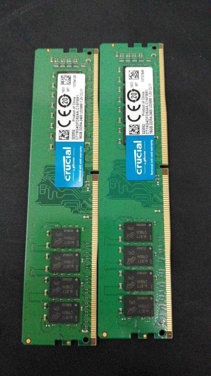 CRUCIAL DDR4 memory 16GB x 2 sticks CT16G4DFD824A. C16FBR1