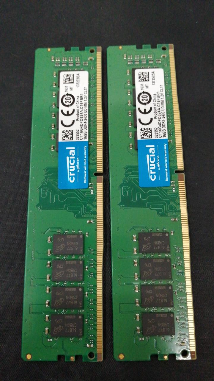 CRUCIAL DDR4 memory 16GB x 2 sticks CT16G4DFD824A. C16FBR1
