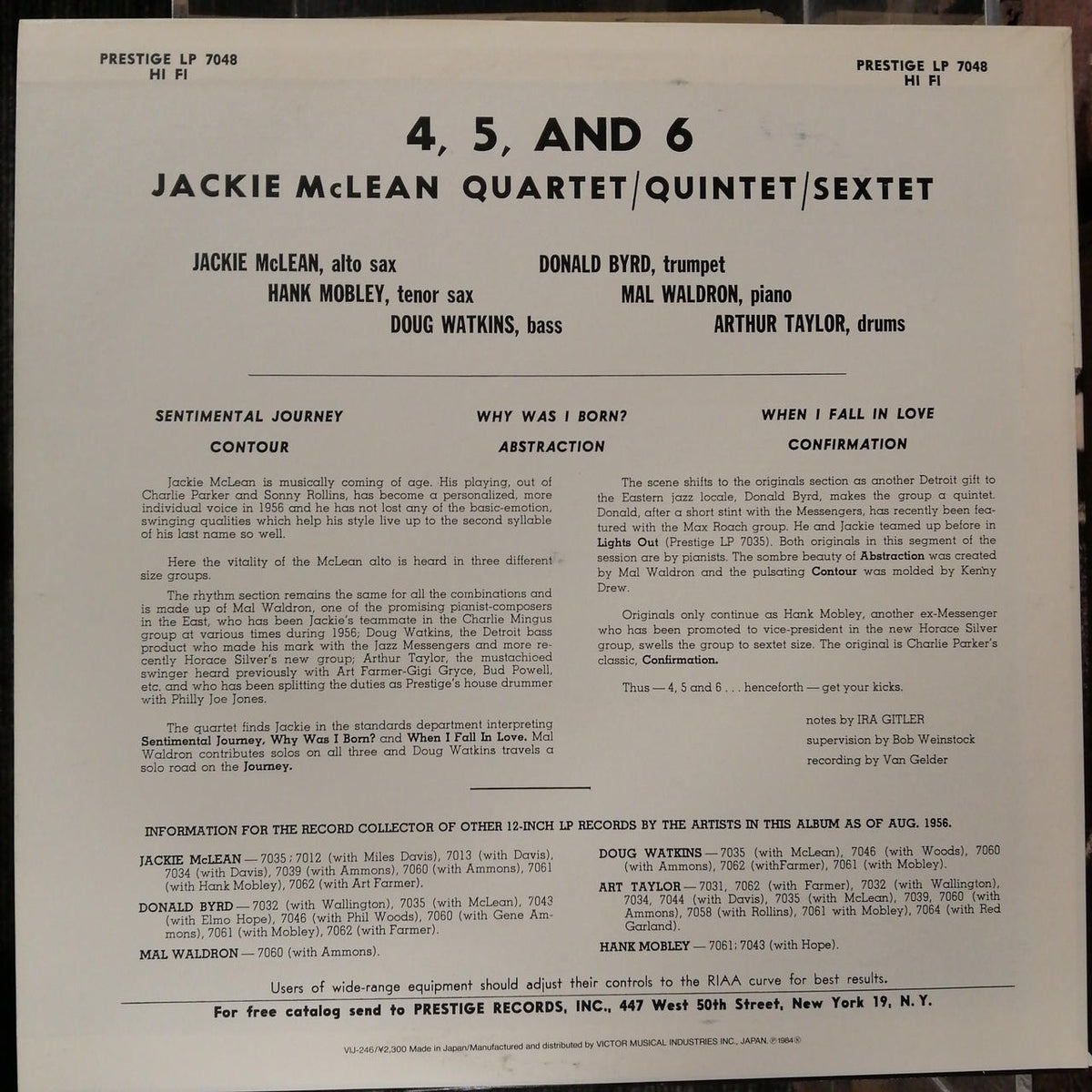 PRESTIGE JACKIE MCLEAN/4, 5 AND 6 VIJ-246