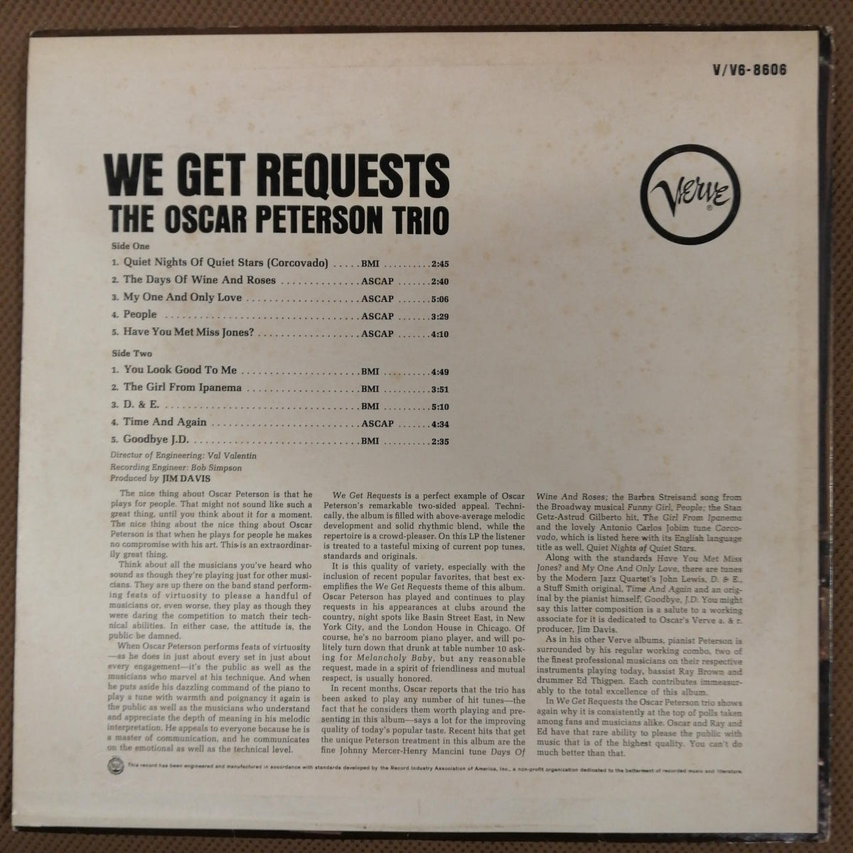 VERVE THE OSCAR PETERSON TRIO ? WE G V6-8606