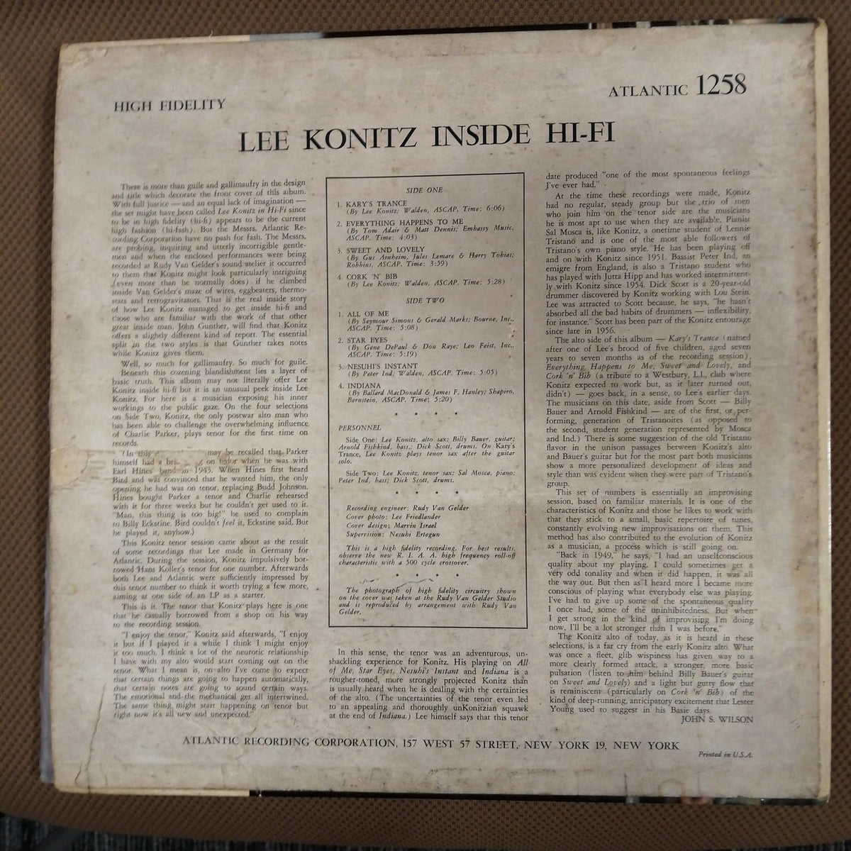 ATLANTIC LEE KONITZ ? INSIDE HI-FI SD1258
