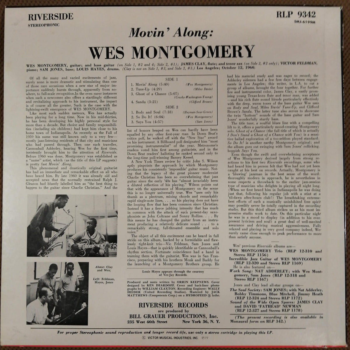 RIVERSIDE RECORDS WES MONTGOMERY/MOVIN' ALONG SMJ-6199M