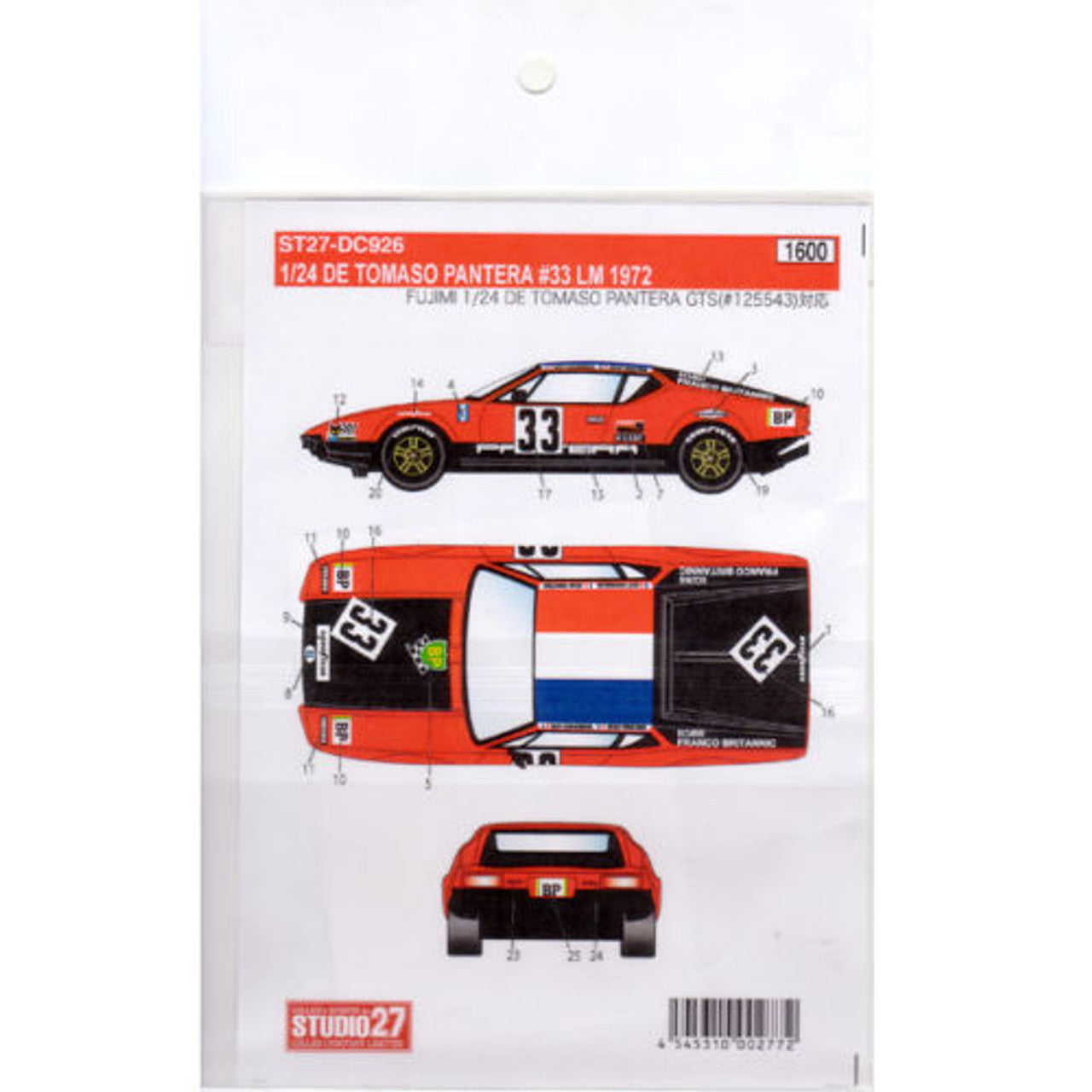 Studio27 DC926 1/24 DE TOMASO #33 LM 1972 Decal - BanzaiHobby