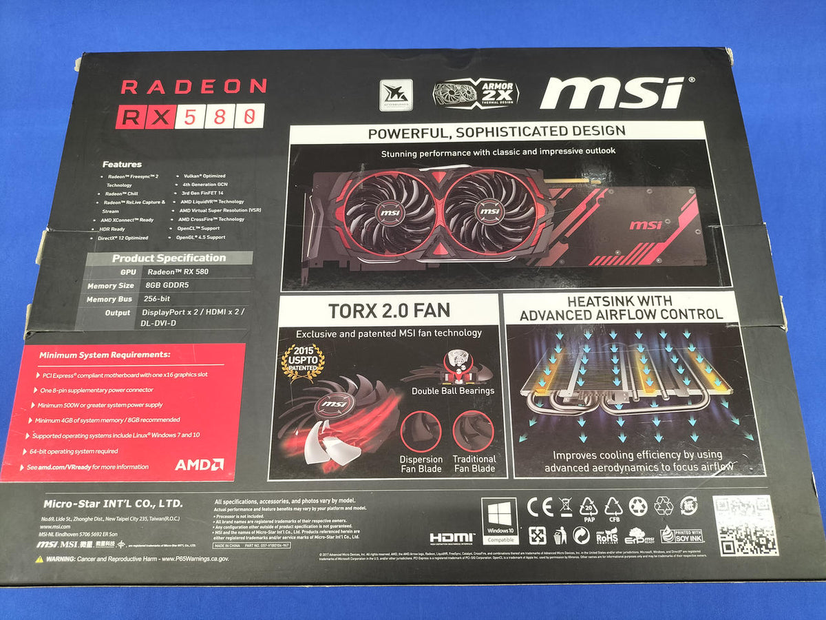 MSI Graphics Card RX580 ARMOR MK2 8G OC