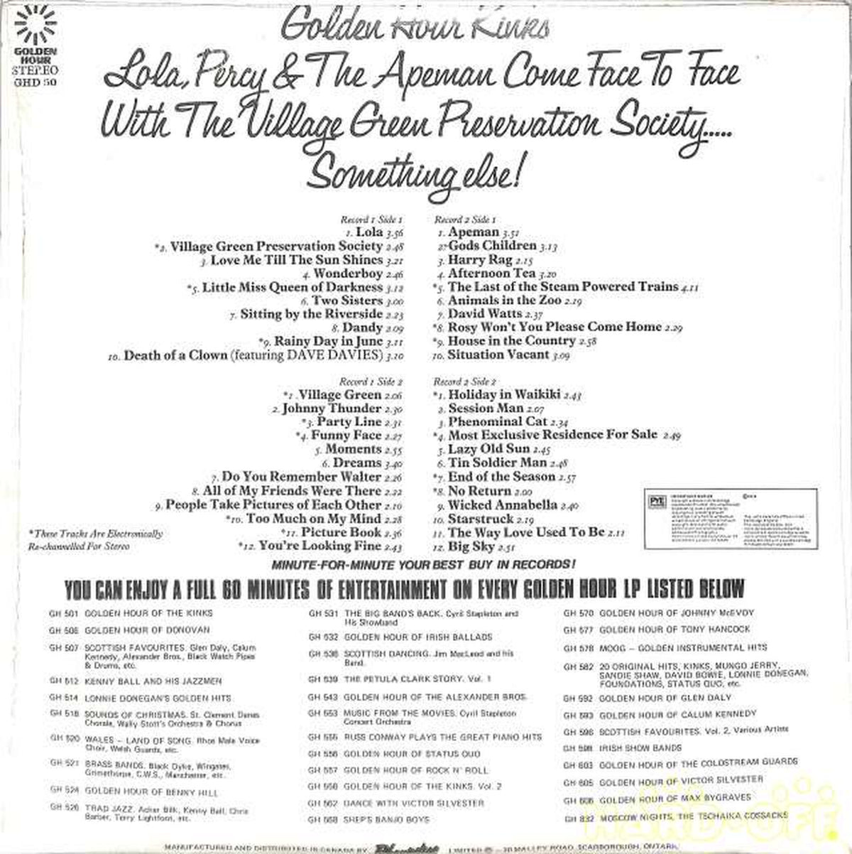 Golden hour Kinks "LOLA, PERCY AND APEMAN..." GHD 50 (exported to USA) 2LP