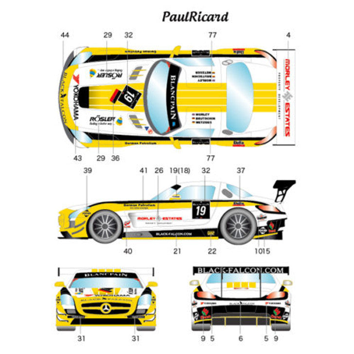 Studio27 DC970 1/24 Mercedes-Benz SLS AMG GT3 #19 Black Falcon 2012 Decal (Fujimi compatible)