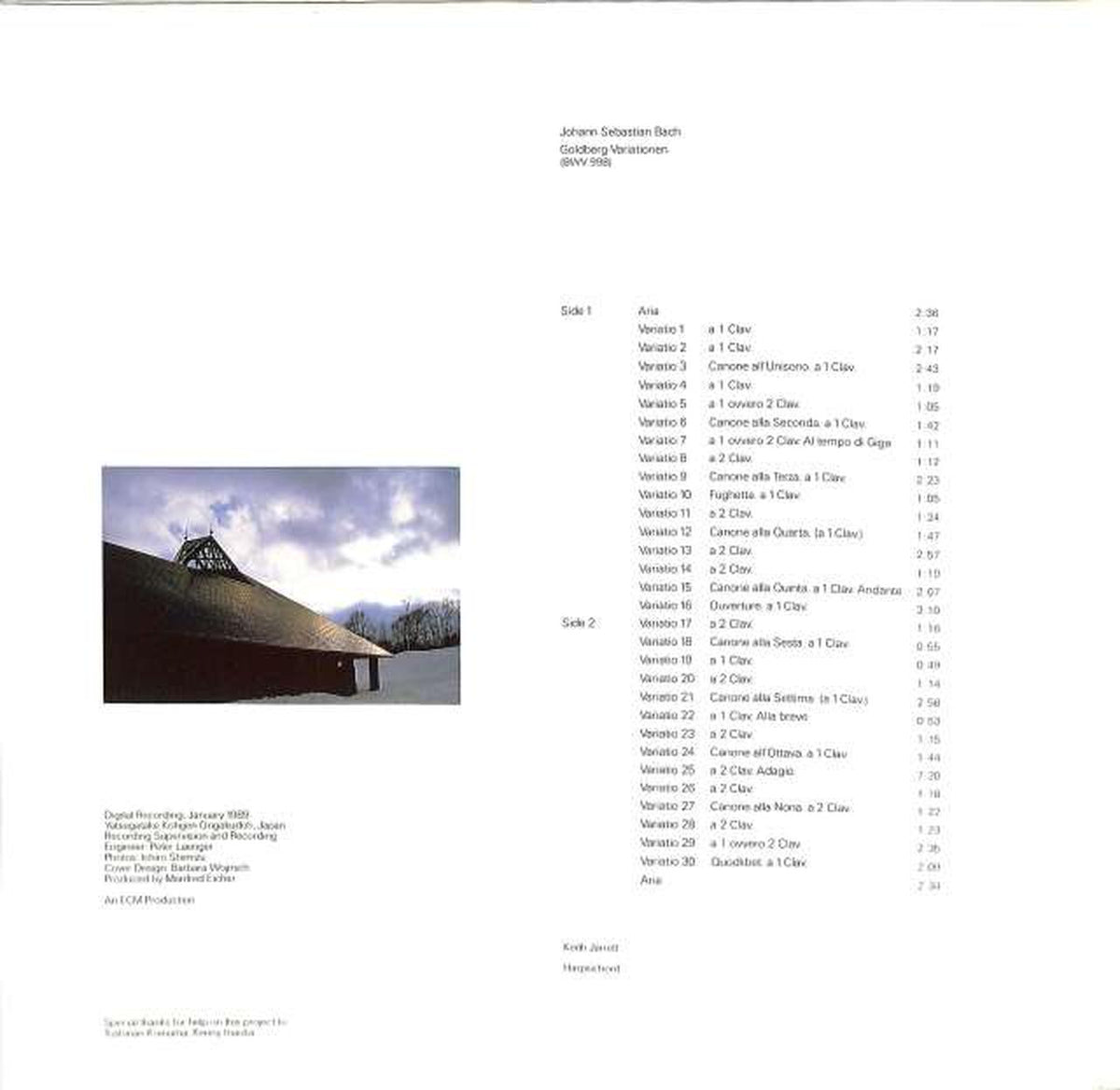 ECM Keith Jarrett "Bach Goldberg" 839 622-1