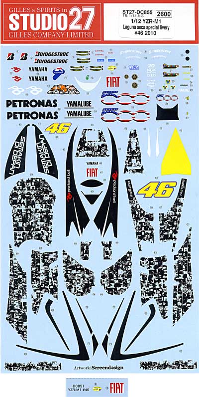 Studio27 DC855 1/12 YZR M1 LAGUNA SECA SPECIAL 2010 #46 Decal