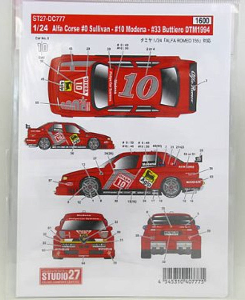 Studio27 DC777 1/24 Alfa Corse #0/#10/#33 w/Etching Plate Decal - BanzaiHobby