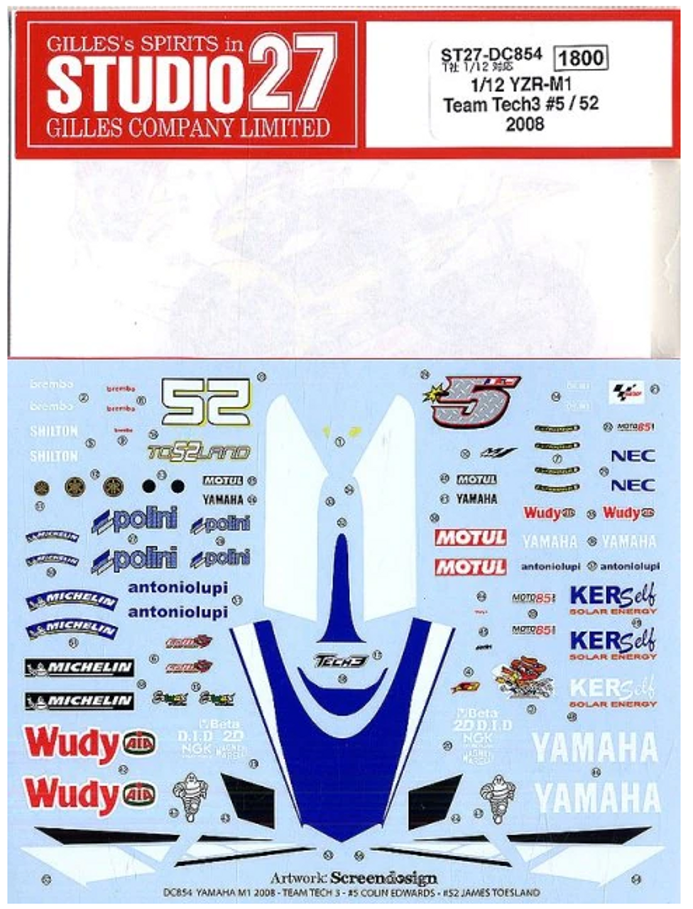 Studio27 DC854 1/12 YZR-M1 Team Tech3 #5/52 2008 Decal