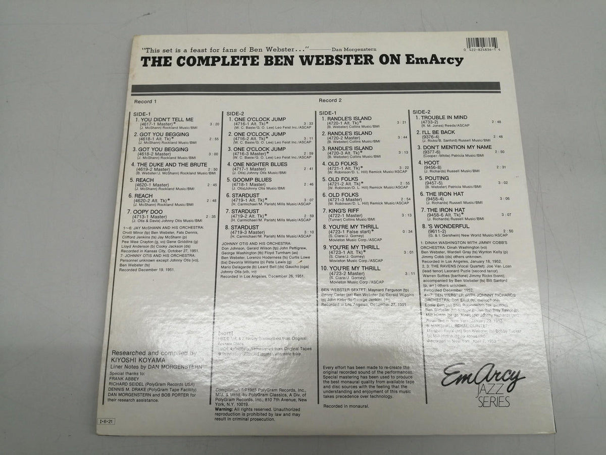 EMARCY LP Record JAZZ/FUSION THE COMPLETE BEN WEBSTER ON EM