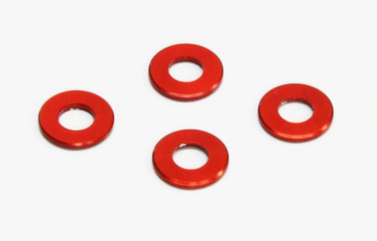 Kyosho 97042-075R Aluminum Color (3x6.5x0.75mm/Red/4pcs) - BanzaiHobby