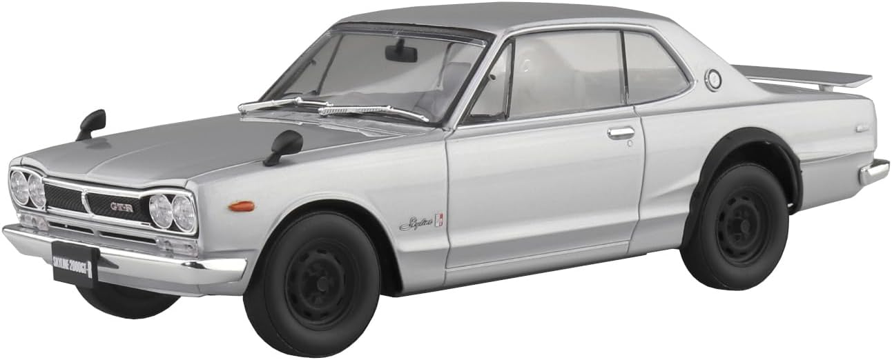 Aoshima Bunka Kyozai 01-SI 1/24 Raku Plastic Snap Car Series KPGC10 Skyline HT 2000GT-R 1970 Silver - BanzaiHobby