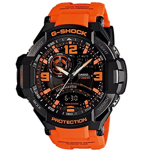 オレンジ 公務員 消防隊 レスキュー 自衛隊 G-SHOCK Sky Cockpit 20気圧防水 アナデジ プラベルトウォッチ メンズ向（GA-1000-2B GA-1000-4A） (GA-1000-4A（オレンジ）) - BanzaiHobby